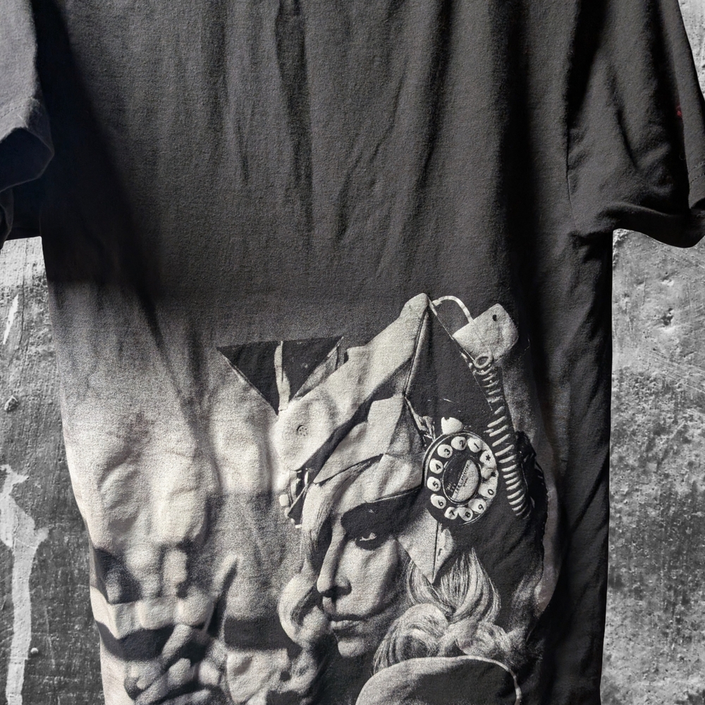 Bay Island Graphic Tee – Abstract Woman & Retro Phone – Black